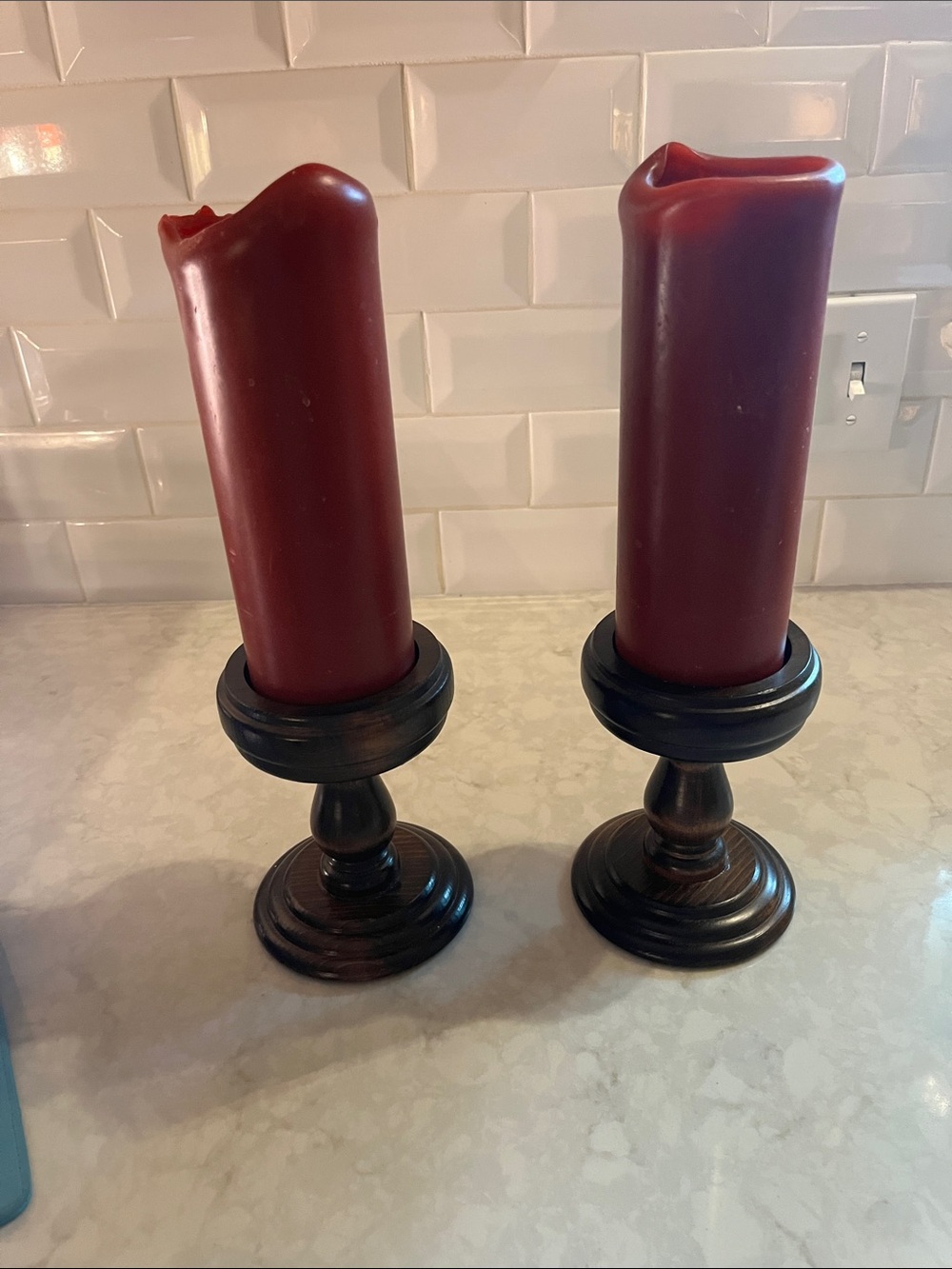 Vintage Turned Wood Pillar Candlesticks, Candle Holders
